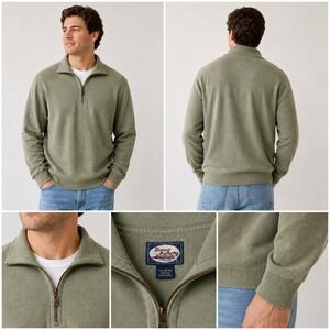 Tommy Bahama Mens 1/4 Zip Pullover Sweater Sage Green Ribbed Collared